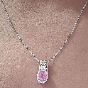 Ilikaka Hot Pink Sapphire Cambodian Zircon Pendant Necklace Platinum Plated